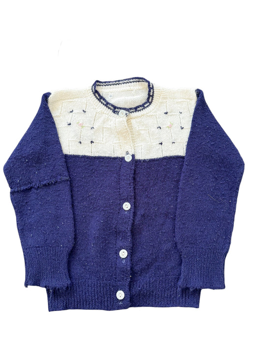 Baby navy & white floral embroidered cardigan-1-2T