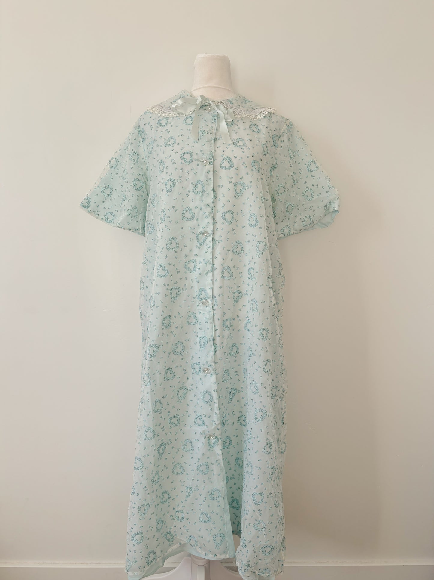 Blue floral heart housecoat-M