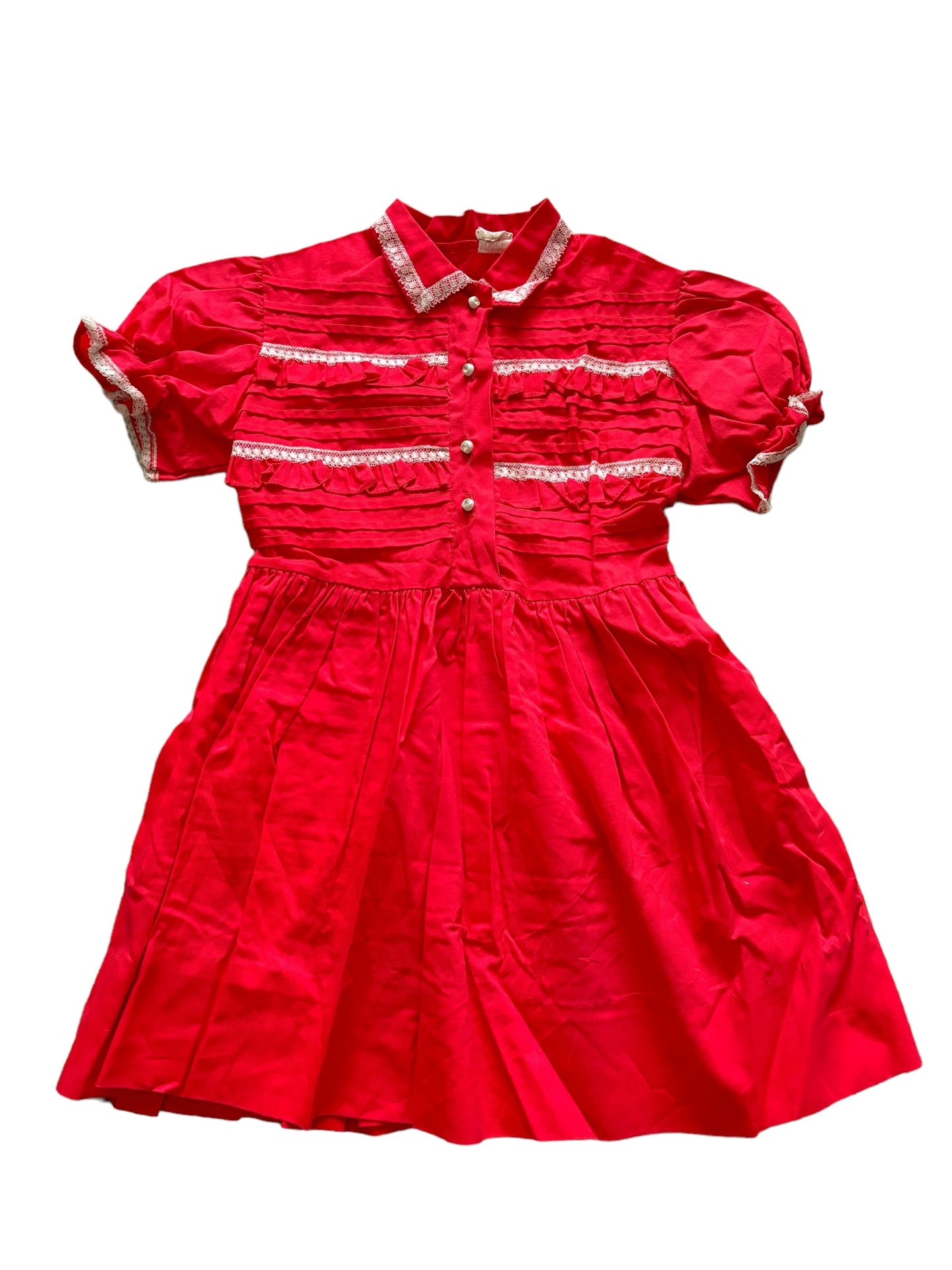 Baby red white trim dress-5T