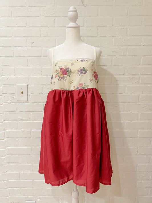 Red & Floral Handmade Dress