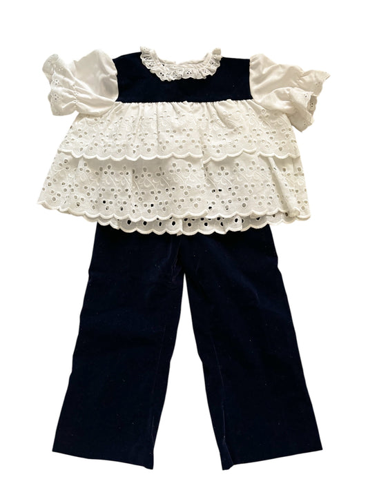 Baby white navy velvet set-3T