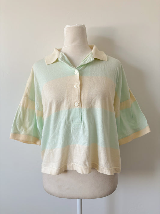 Teal and white striped top-M