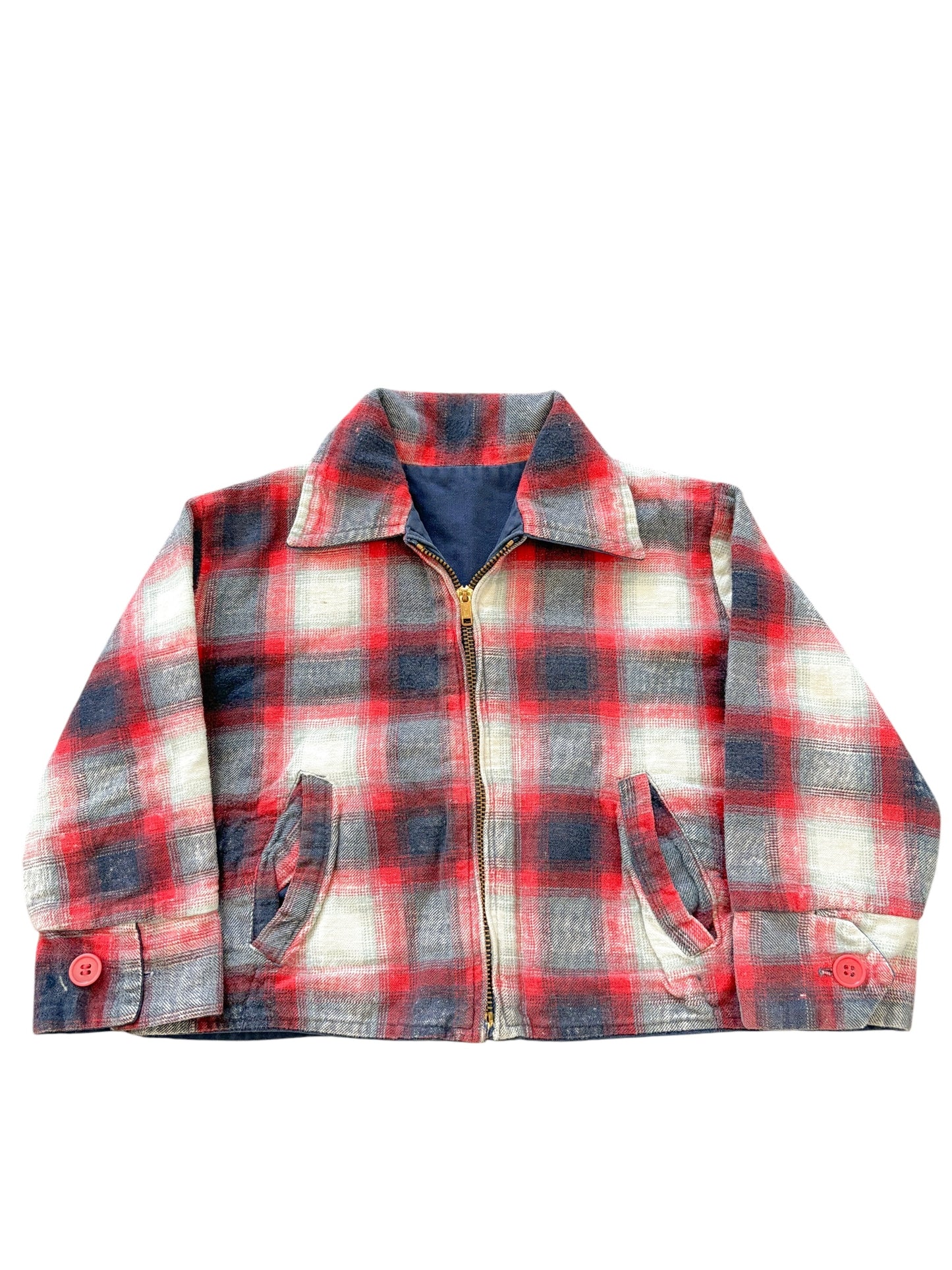 Baby reversible plaid and navy zip jacket