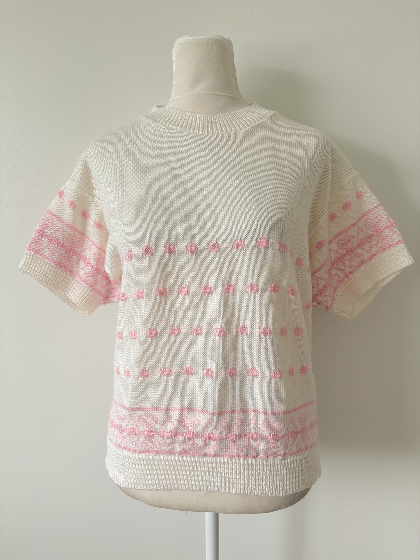 White pink heart sweater-S