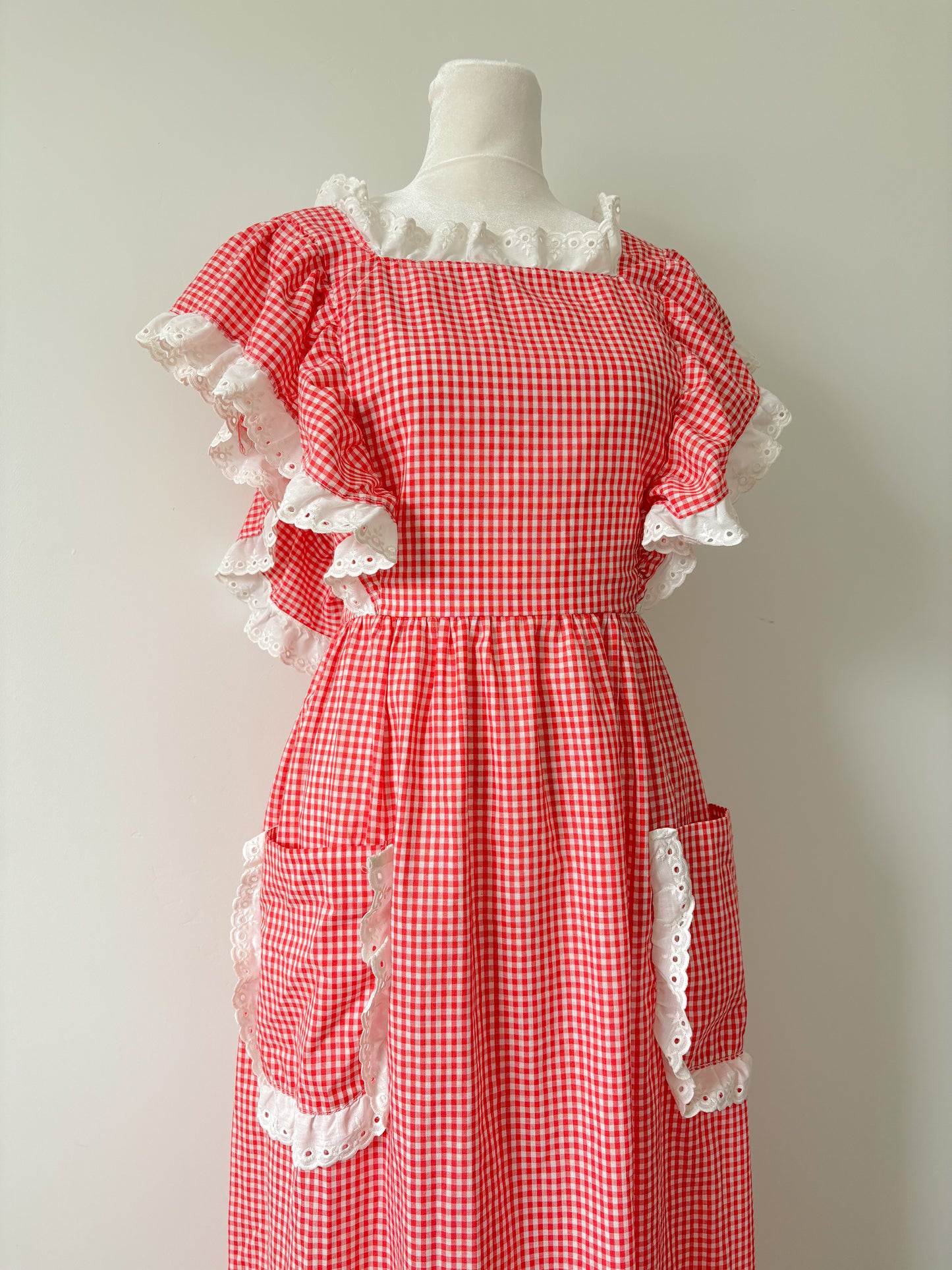 Red gingham maxi dress-M