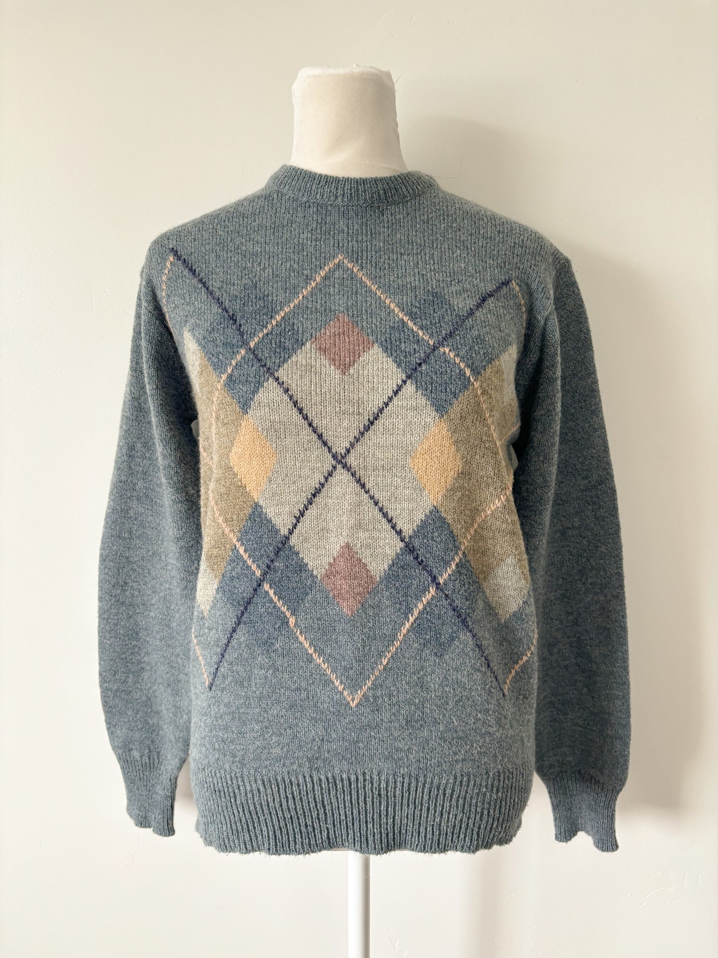 Navy argyle sweater-S