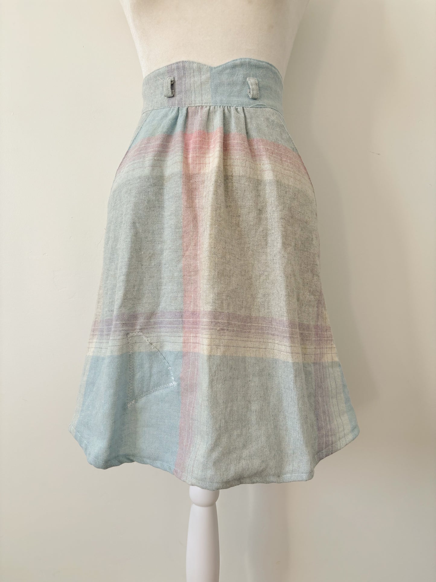 Blue & pink plaid skirt-XS