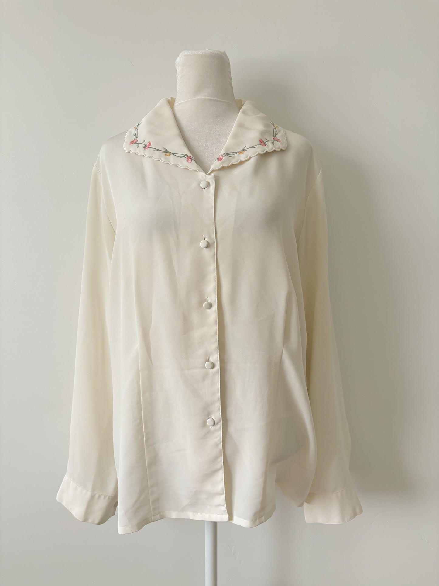 Cream floral collar blouse-M