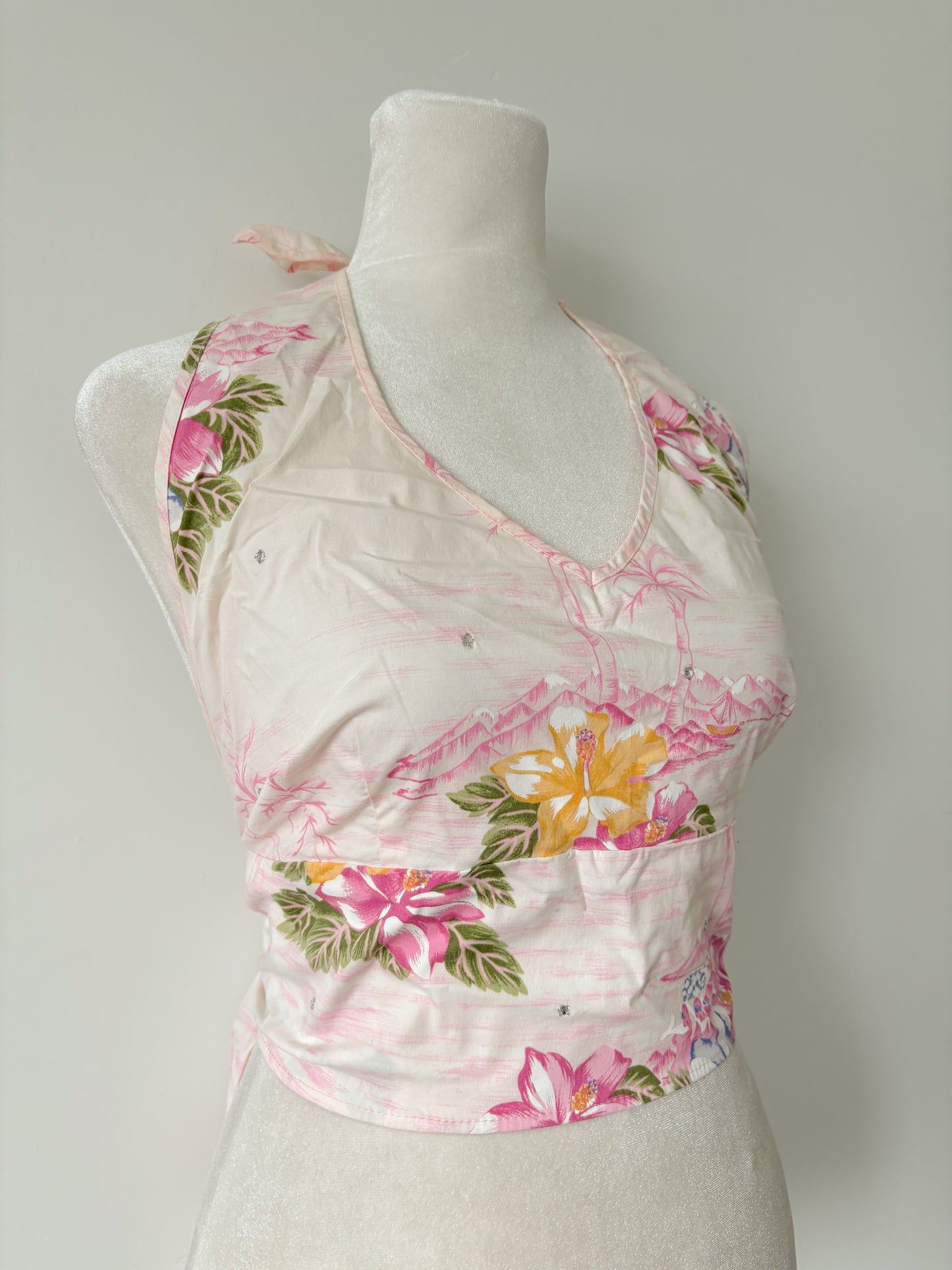 Pink floral tie top-XL