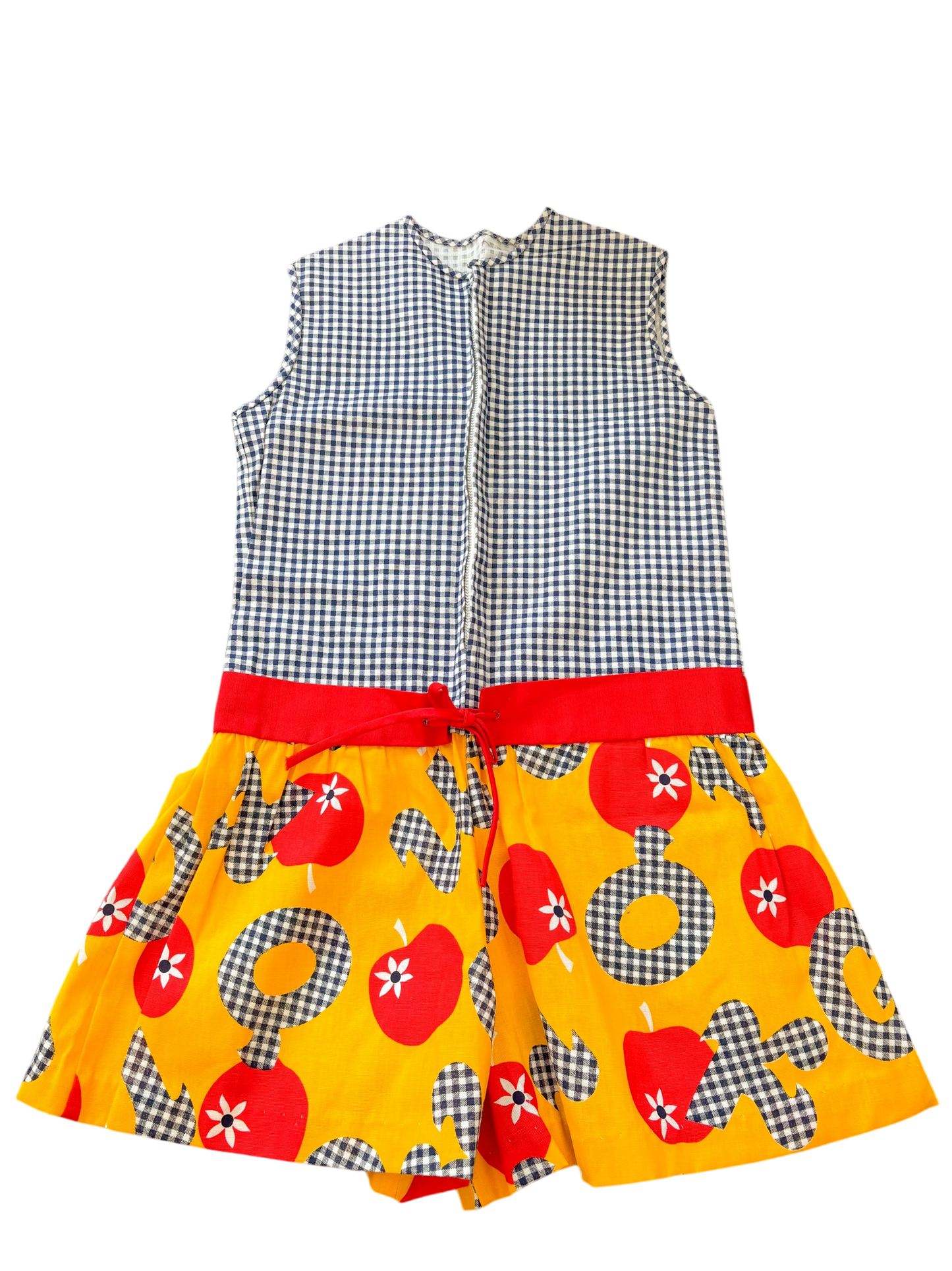 Youth gingham apple romper-10-12