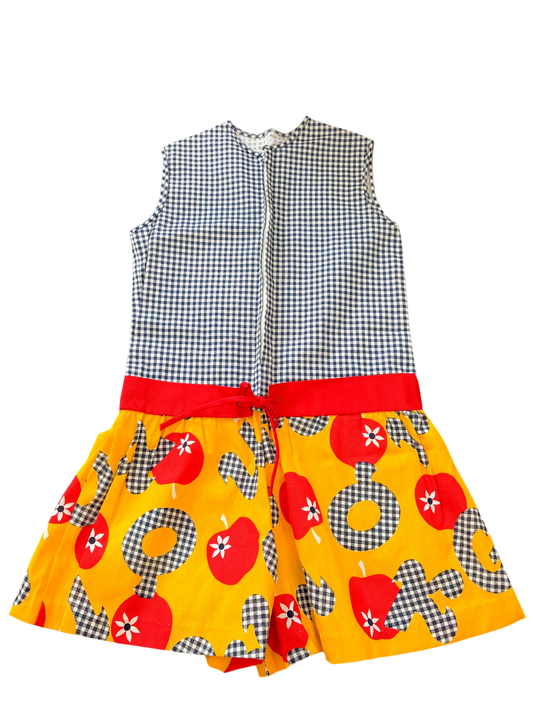 Youth gingham apple romper-10-12