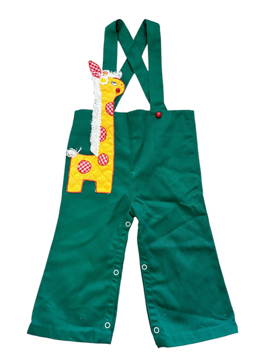 Baby green giraffe overalls-24M