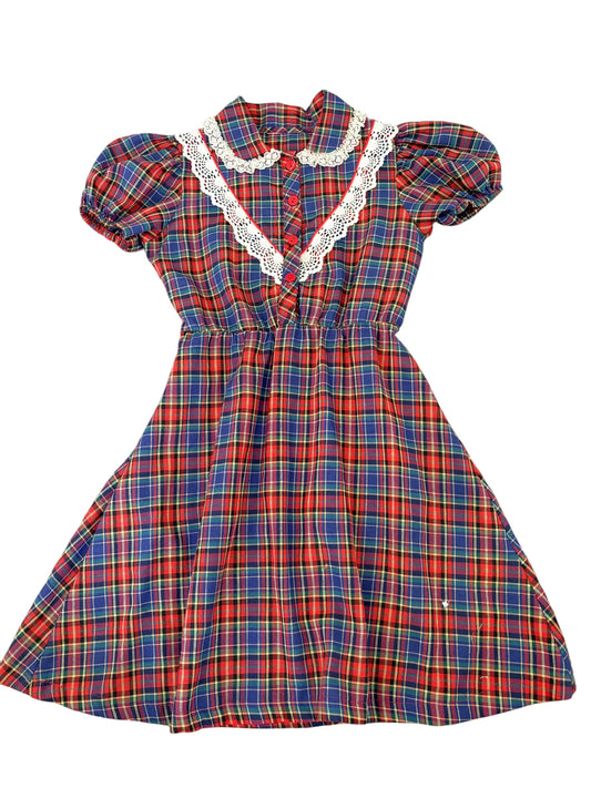 Youth red & blue plaid dress