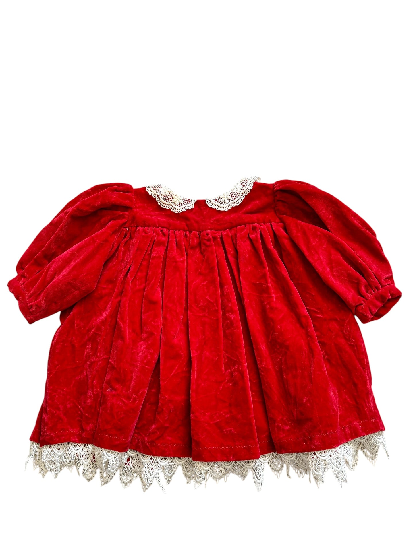 Baby red velvet white collar & trim dress