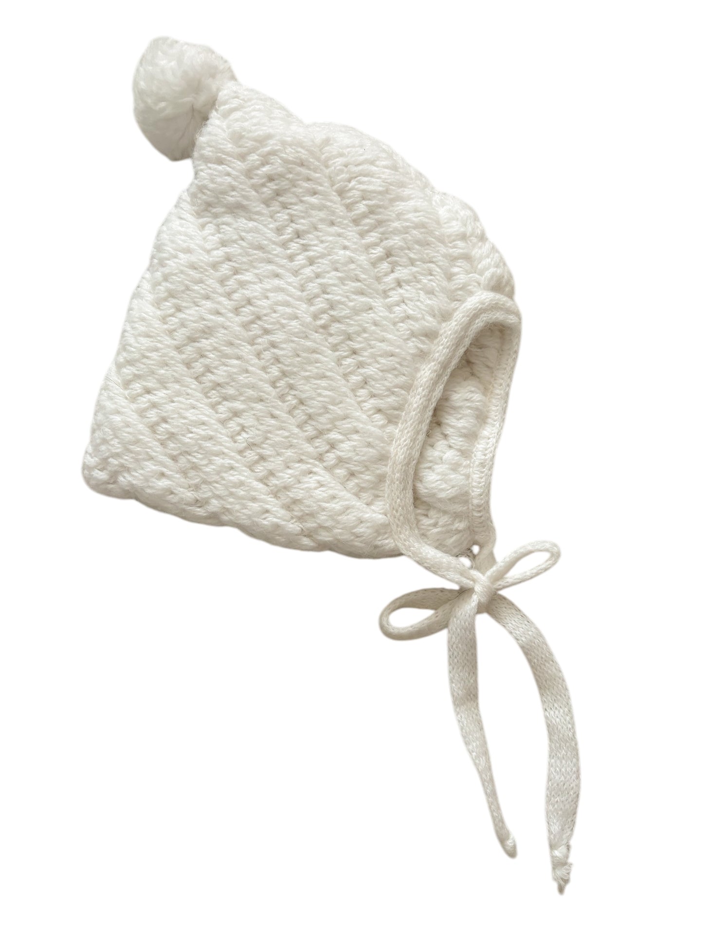 Baby white knit bonnet