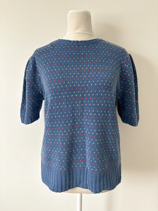 Blue colored speckled short sleeve sweater-S