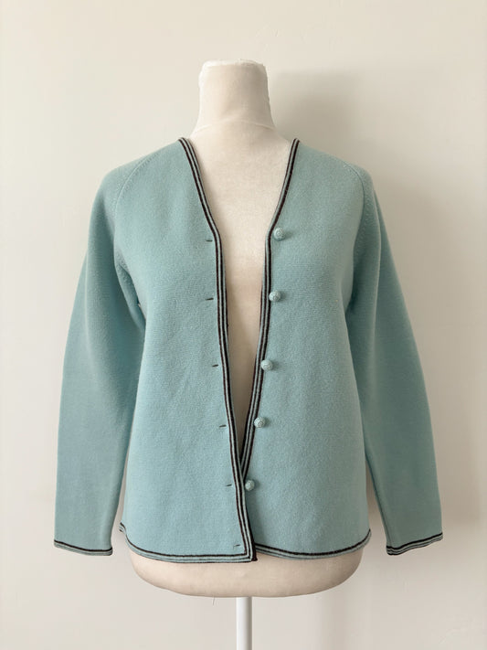 Blue brown trim cardigan-S