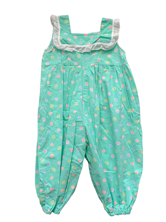 Baby teal polka dot overalls