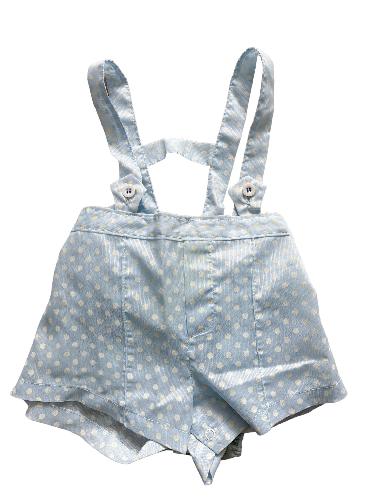 Baby blue polka dot overalls with diaper cover