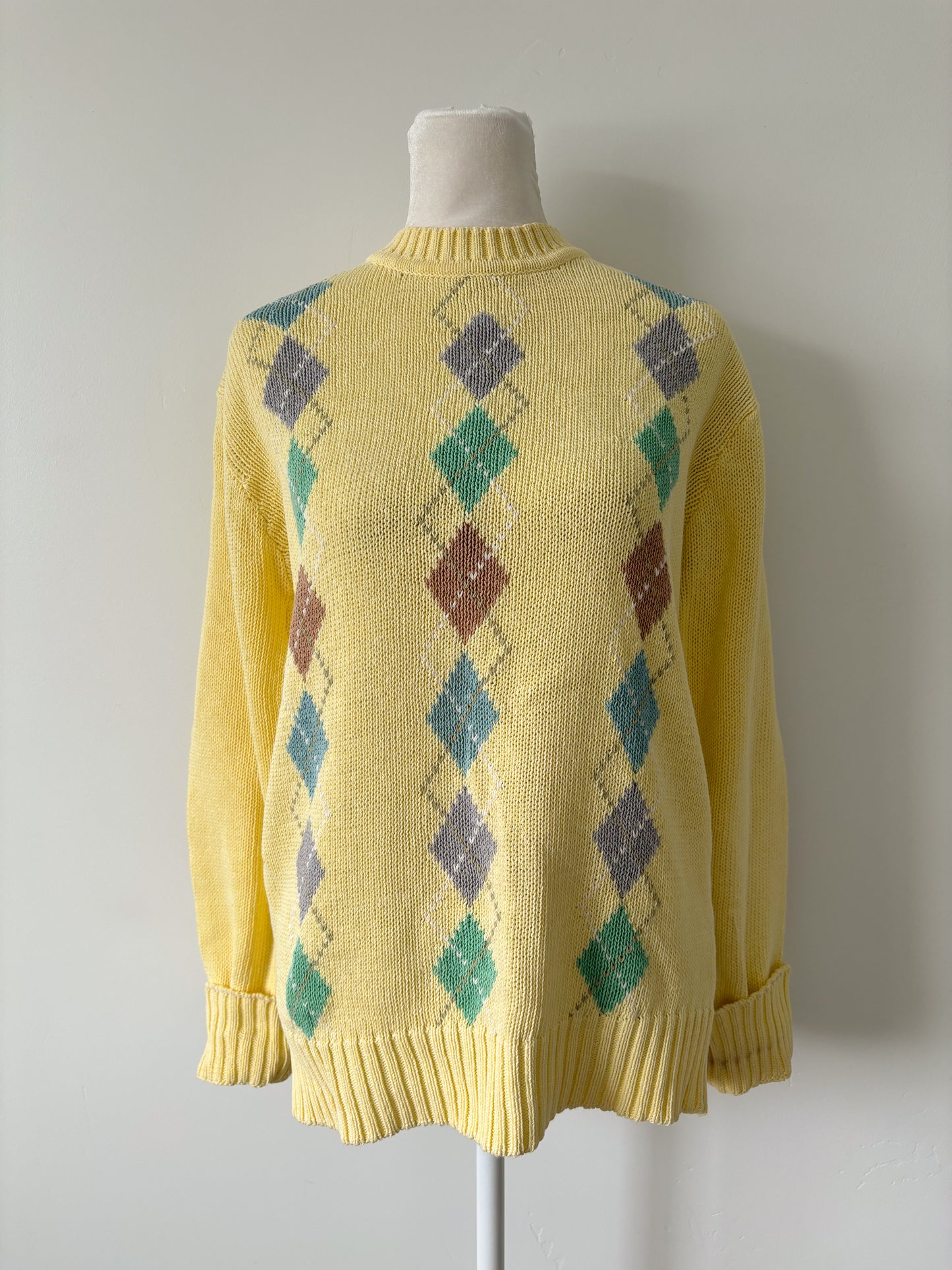 Yellow argyle sweater-M