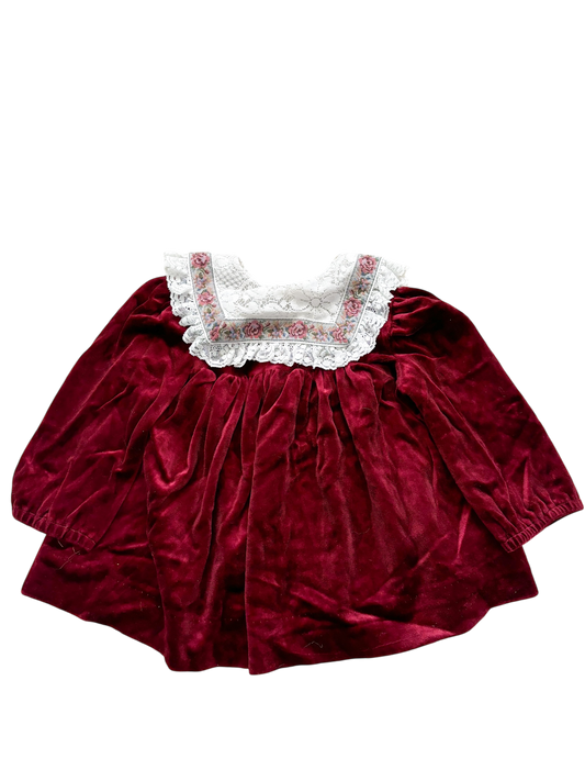 Baby red velvet collared dress-24M