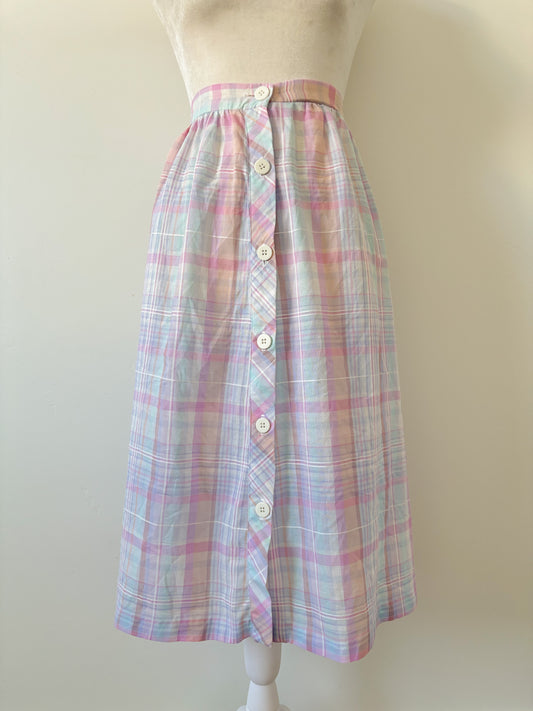 Plaid pastel button up skirt-XL