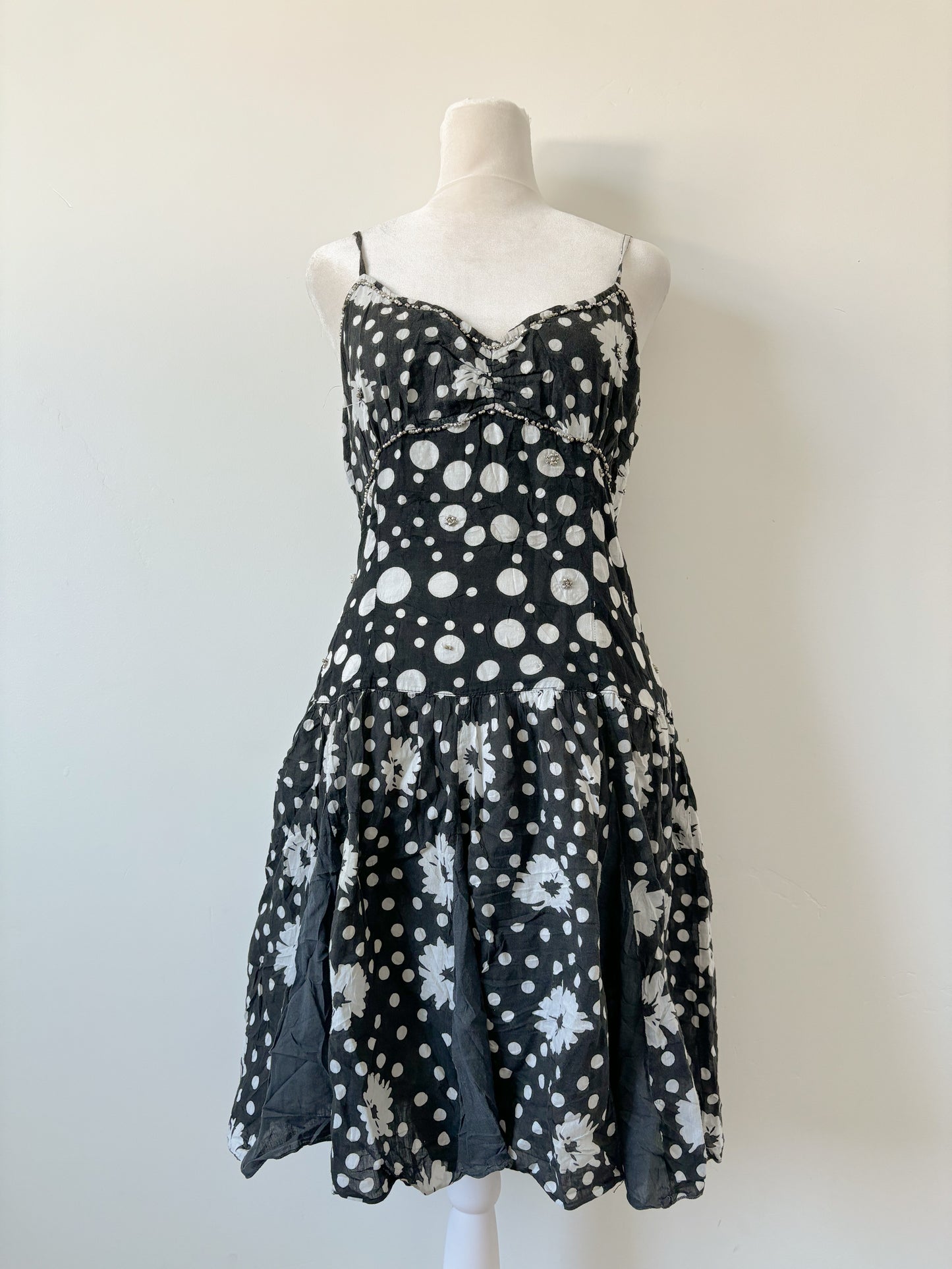 Black & white floral polka dot dress-M