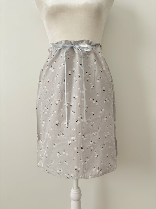 Gray floral drawstring skirt-M