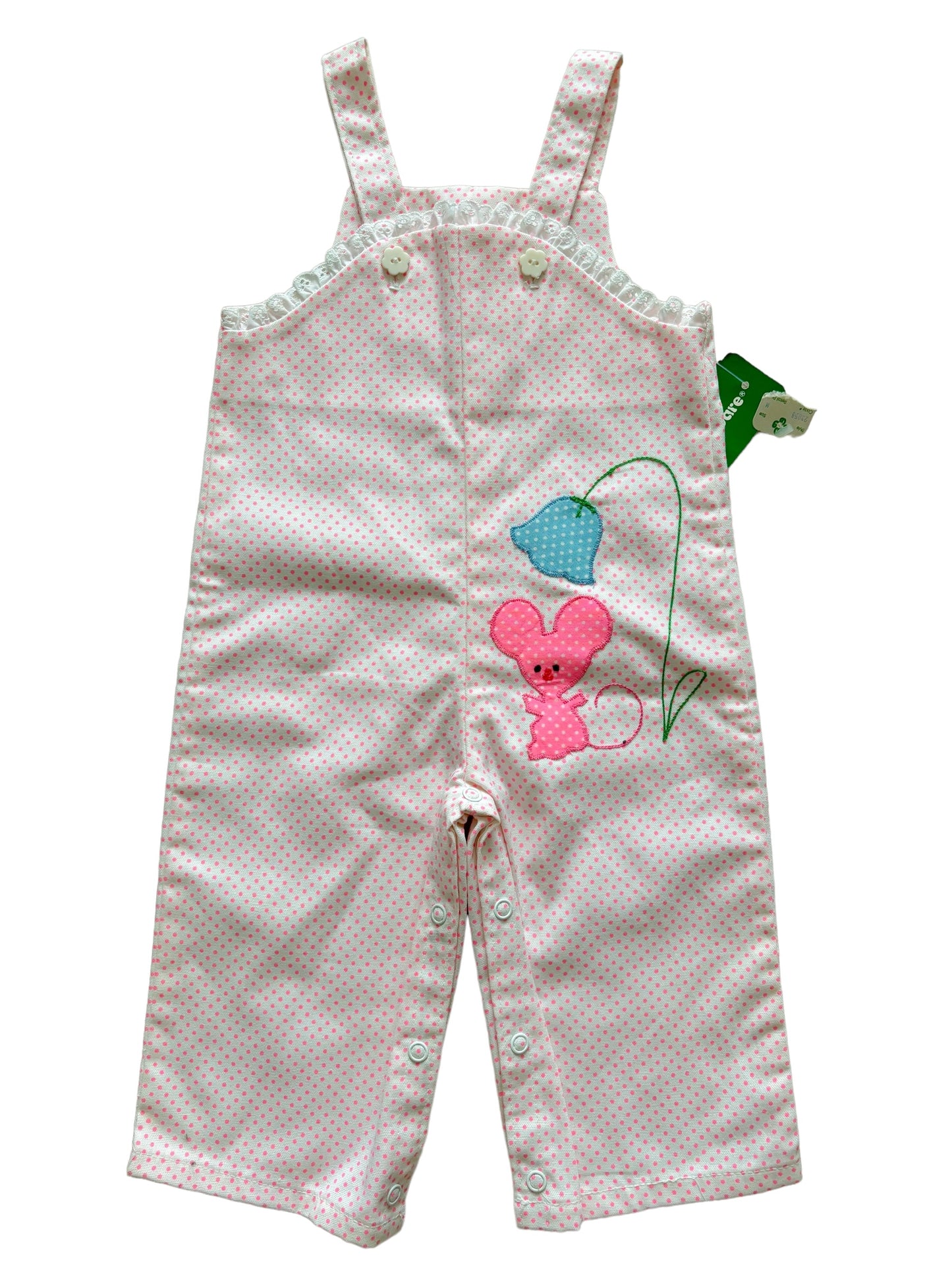 Baby pink polka dot mouse overalls-M