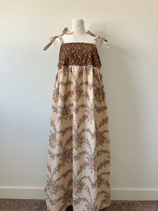 Handmade brown top floral maxi dress