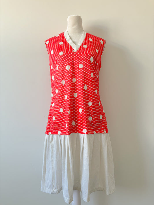 Red polka dot drop waist dress-M