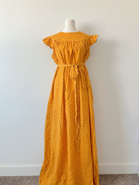 Yellow waist tie maxi dress-L