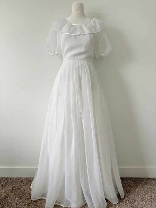 Ruffle collar wedding dress-S