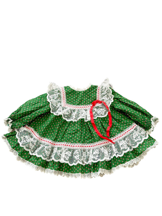 Baby green floral lace dress-3-6M