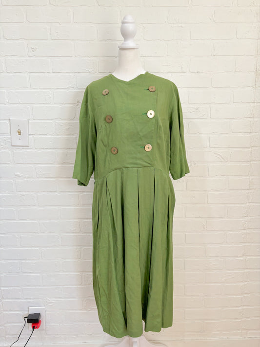 Green button dress-M