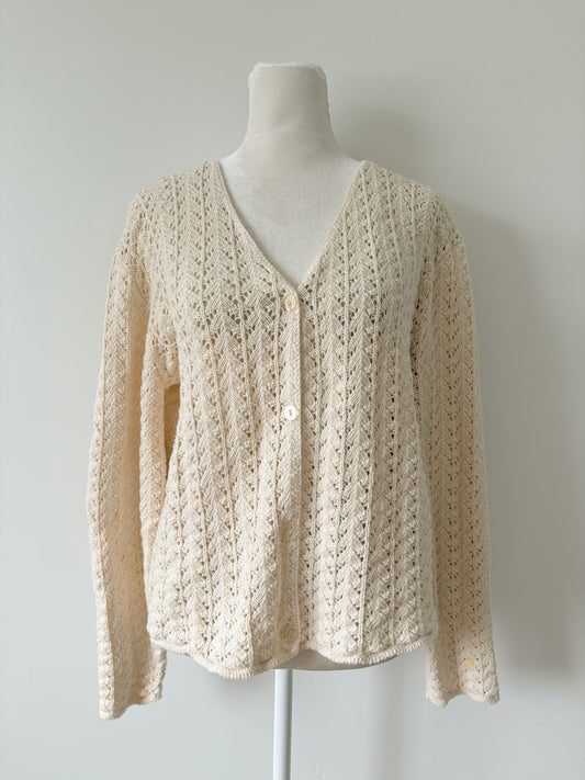 Cream eyelet knit cardigan-M