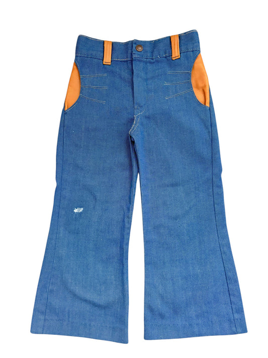 Baby denim leather trim flare pants