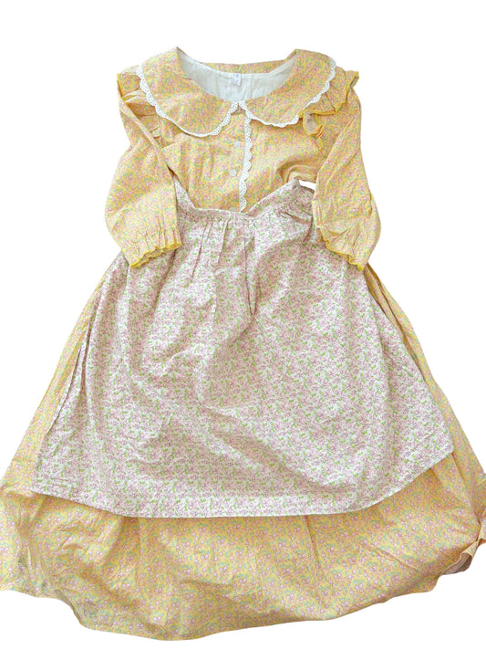 Youth yellow floral apron dress-12-14