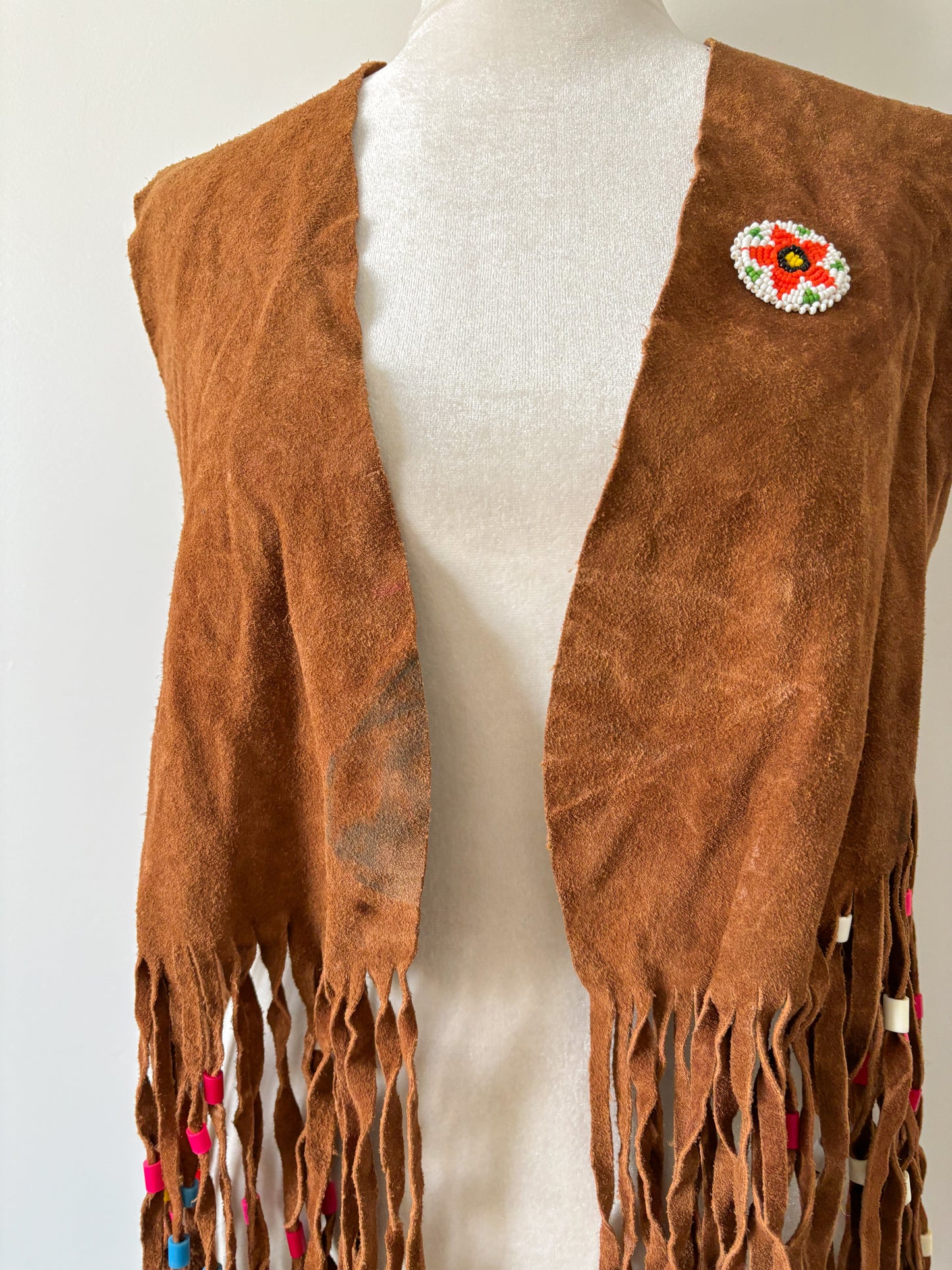 Brown leather fringe vest-M