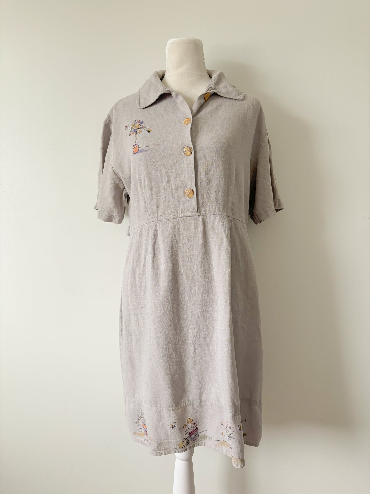 Gray linen mini dress-L