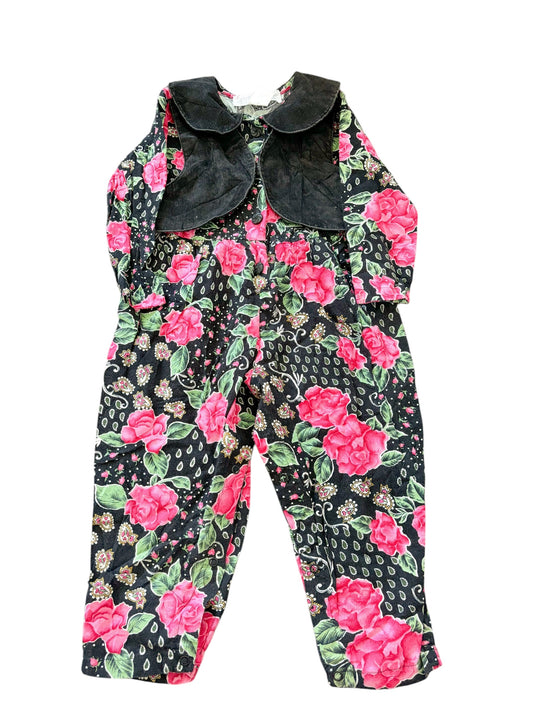 Baby black floral vest jumpsuit-2T