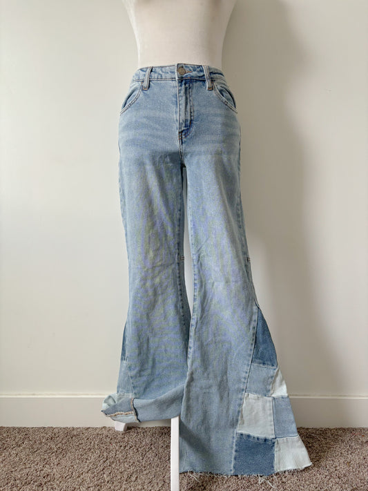 Denim flare patch jeans-S