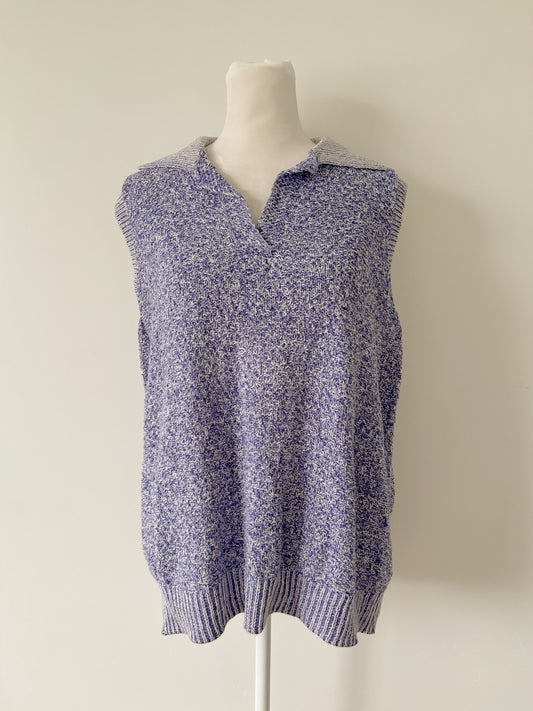 Blue collared knit vest-L