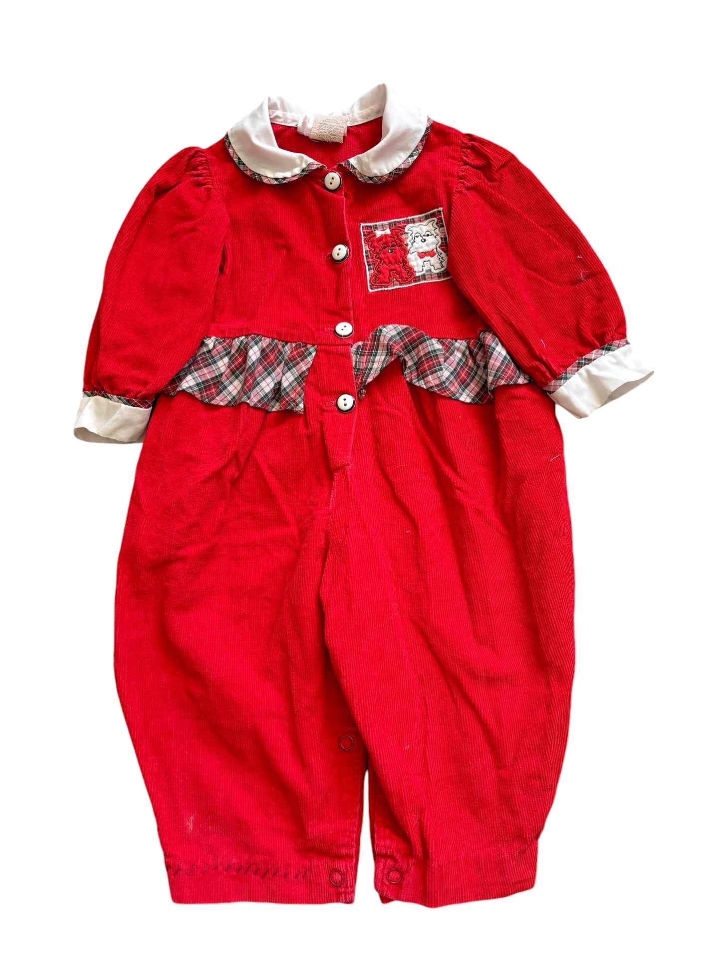 Baby Red corduroy dog jumpsuit-12M