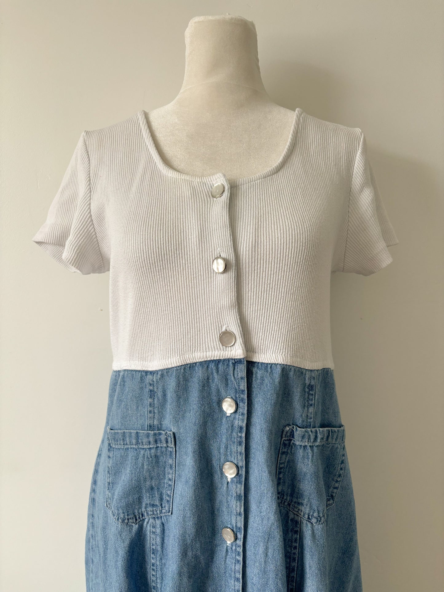 Denim white top dress-M