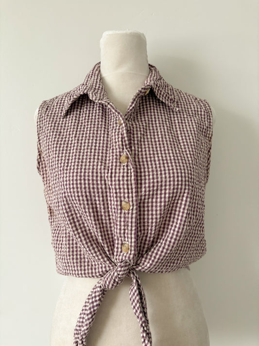 Purple checker front tie top-S