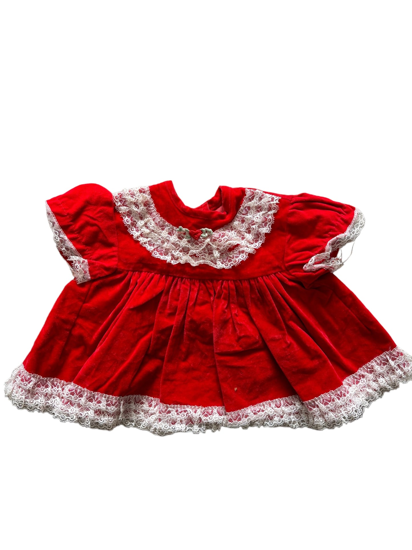 Baby red velvet white trim top