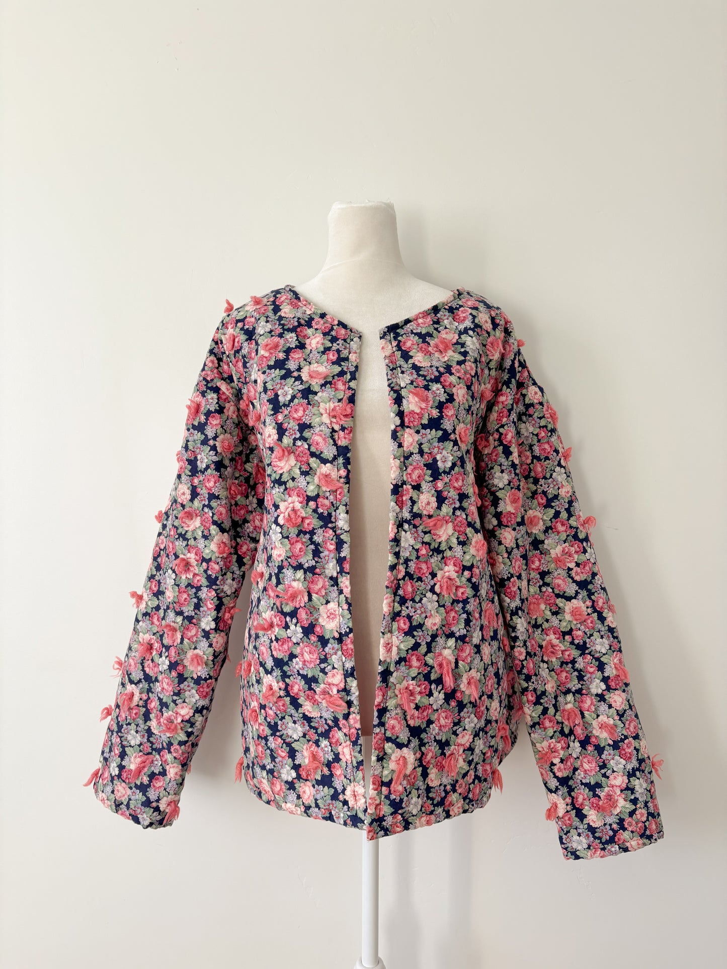 Pink & navy floral coat-OS