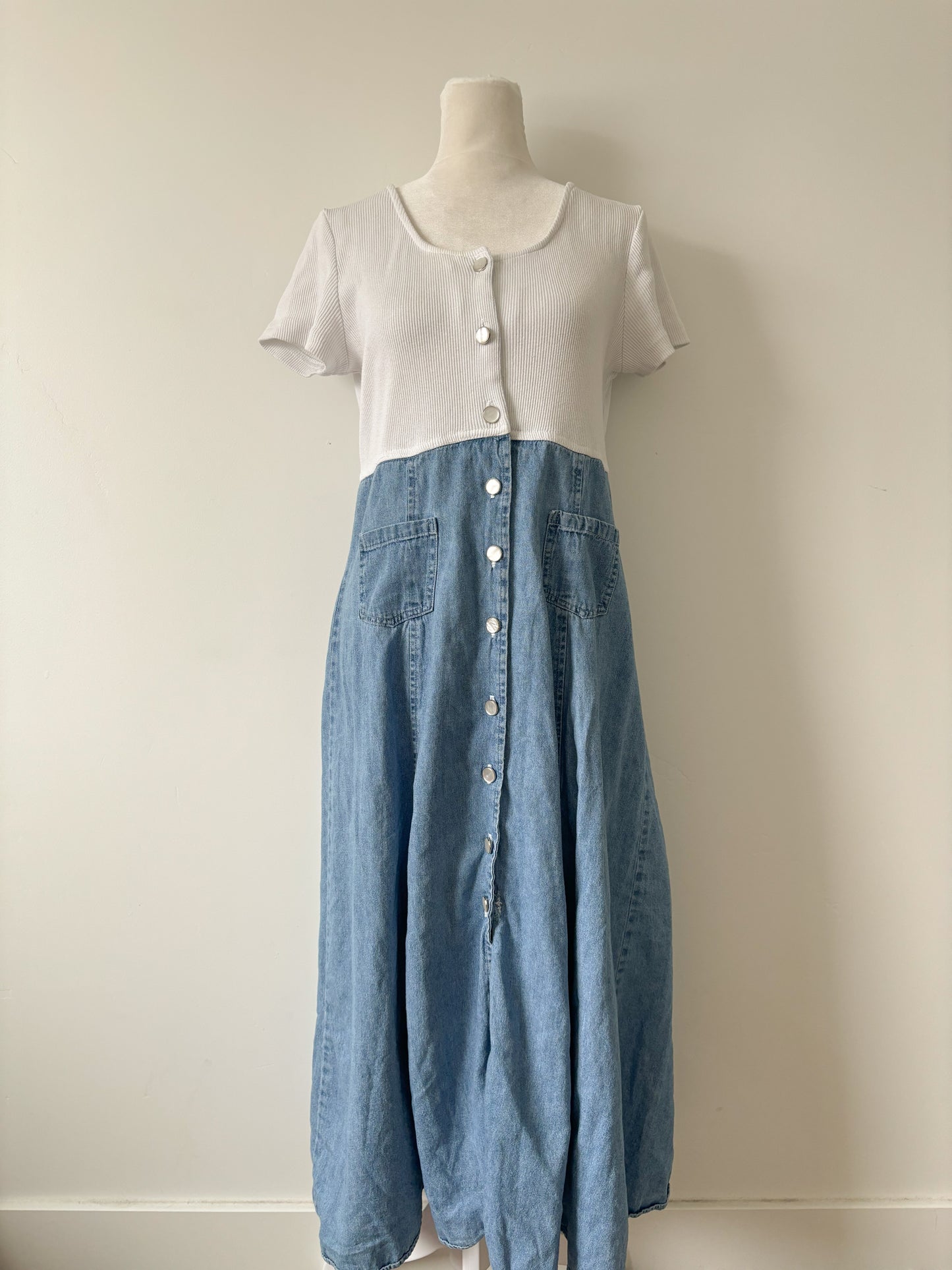 Denim white top dress-M