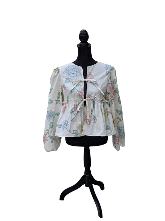 White Floral Front Tie Top - Medium